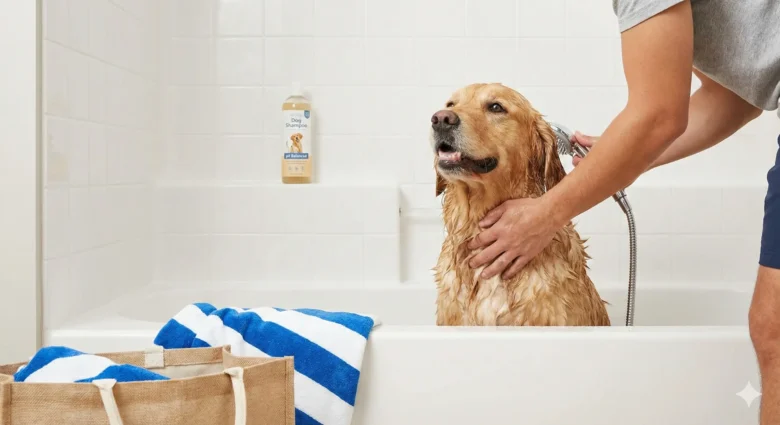 how to bathe a Golden Retriever after the beach
